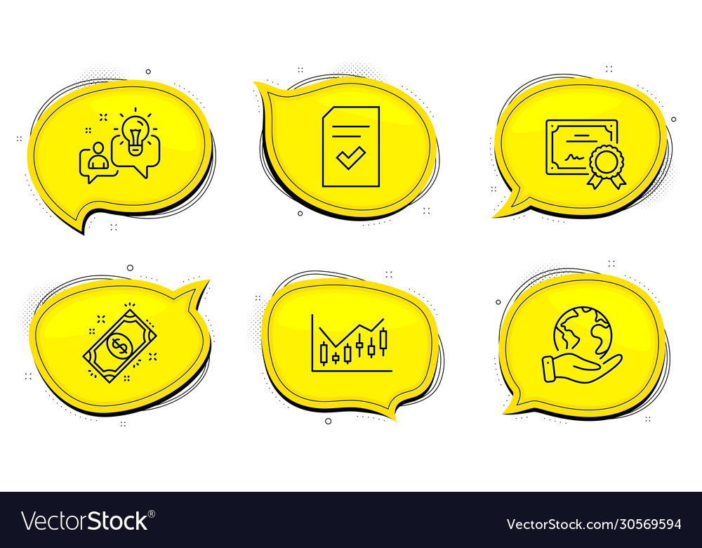 Checked file idea and financial diagram icons set vector image Checked file idea and financial diagram icons set