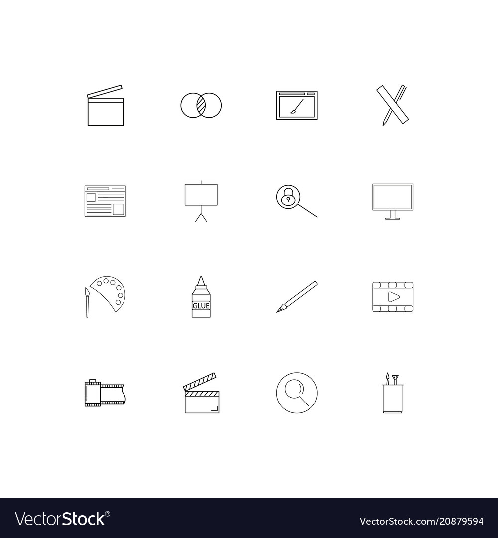 Creative process and design linear thin icons set