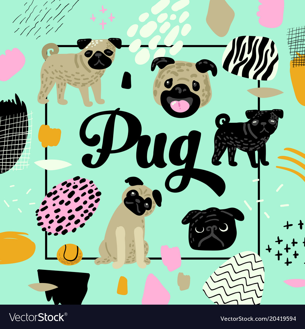 Cute dogs design childish background with pug