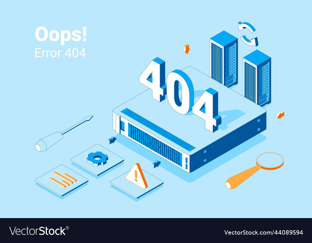 Error 404 not found page concept 3d isometric view vector image Error 404 not found page concept 3d isometric view