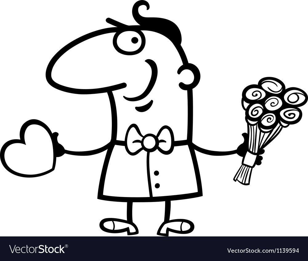 Man With Heart And Flowers Cartoon Royalty Free Vector Image