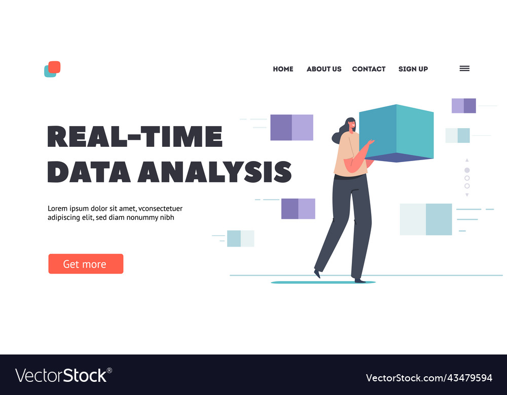 Real time data analysis landing page template big vector image Real time data analysis landing page template big