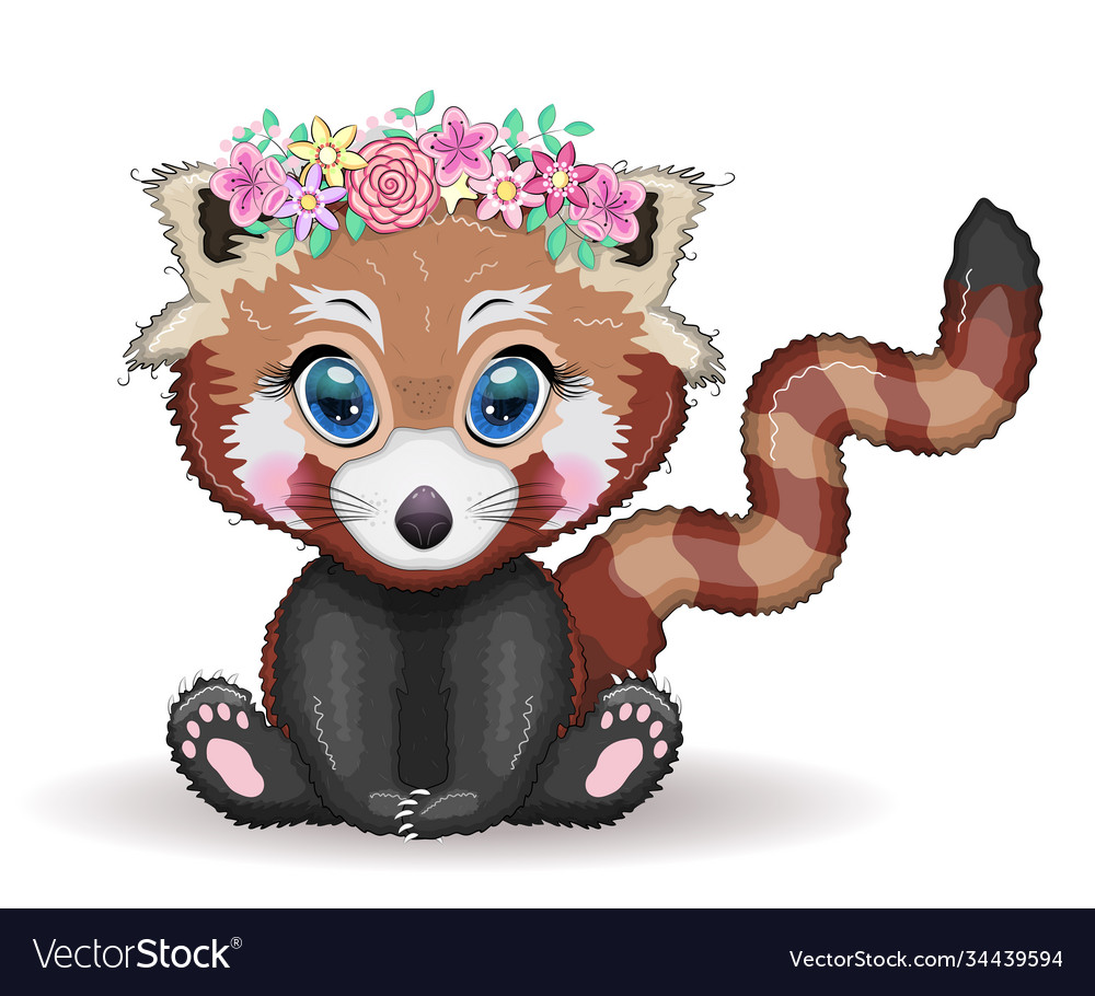 Red panda cute character with beautiful eyes