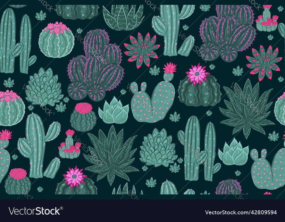 Seamless pattern with different types of cacti vector image Seamless pattern with different types of cacti