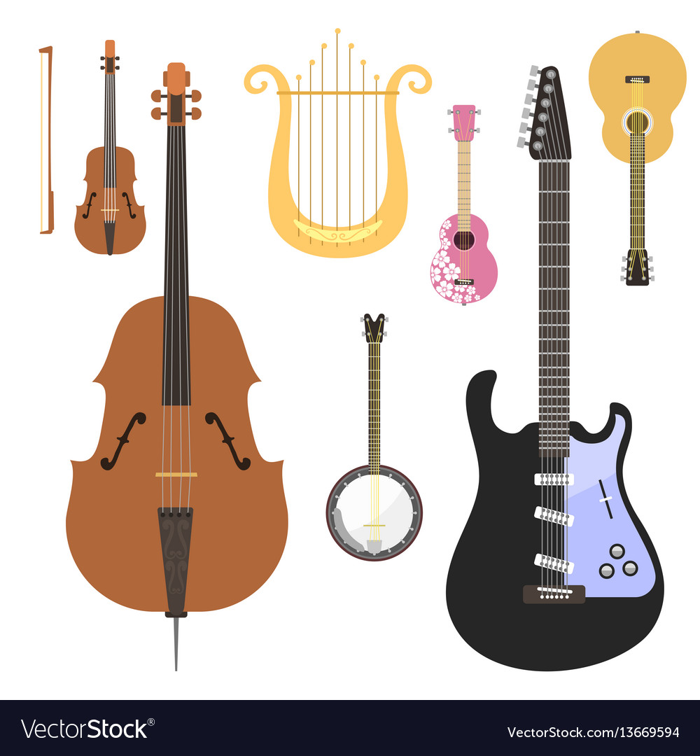 Set of stringed musical instruments classical vector image Set of stringed musical instruments classical