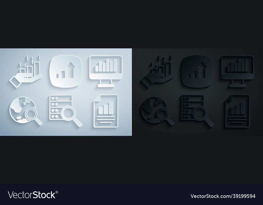 Servermonitor mit Diagramm-Suchkugel einstellen vector image Servermonitor mit Diagramm-Suchkugel einstellen