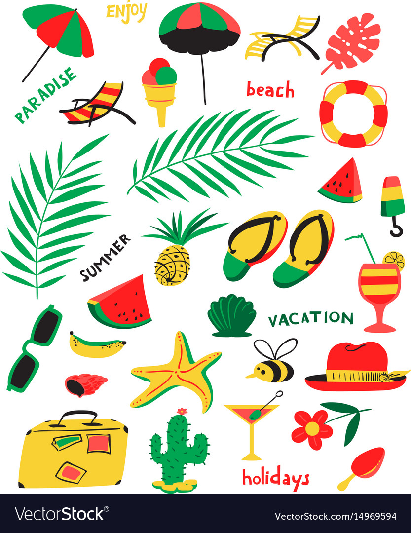 Set with summer beach objects with Royalty Free Vector Image