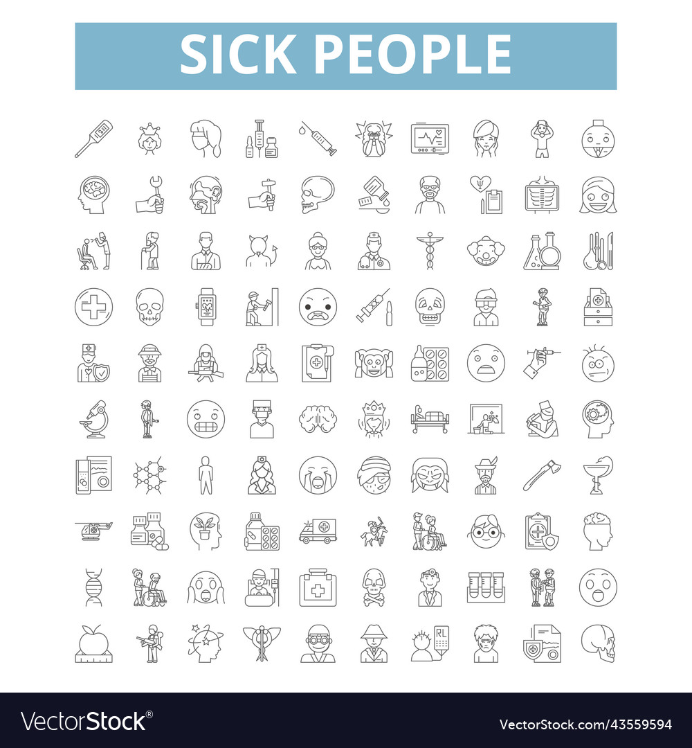 Sick people icons line symbols web signs Vector Image