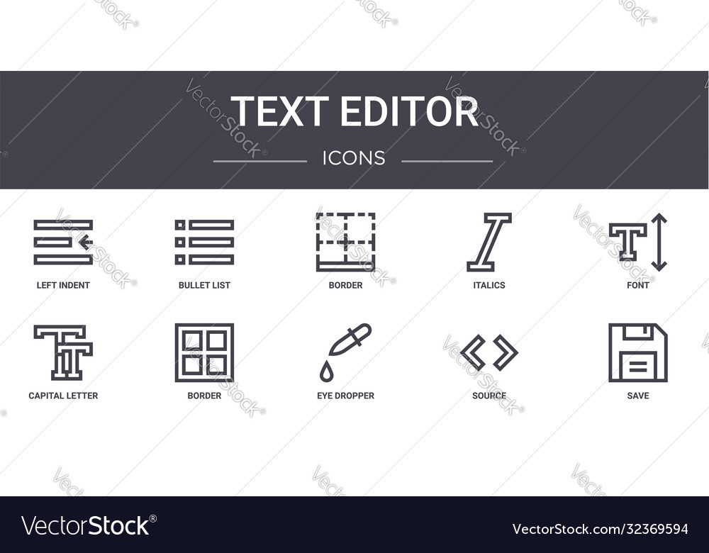 Text editor concept line icons set contains vector image Text editor concept line icons set contains