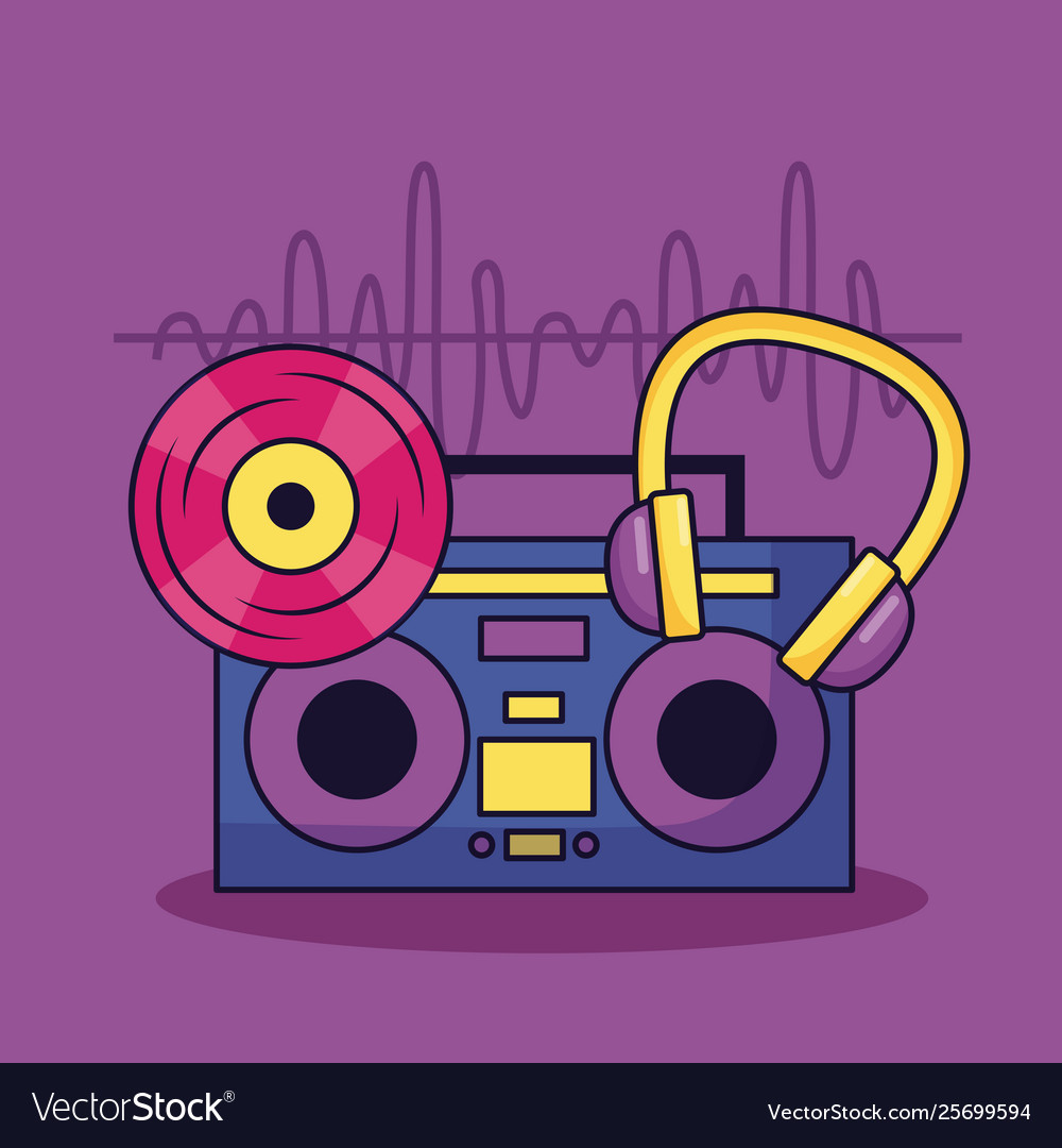 Vintage Boombox Stereo Vinyl und Kopfhörer Musik vector image Vintage Boombox Stereo Vinyl und Kopfhörer Musik