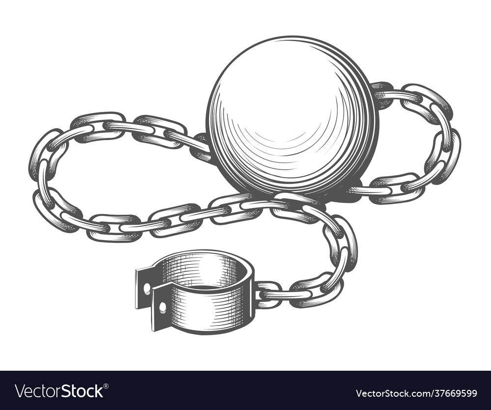Ball and chain engraving Royalty Free Vector Image