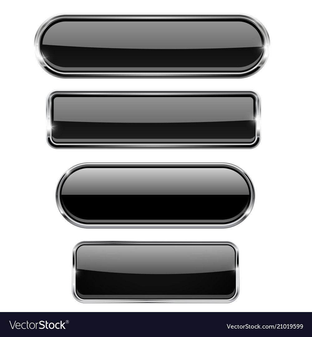 Black set of buttons with chrome frame Royalty Free Vector