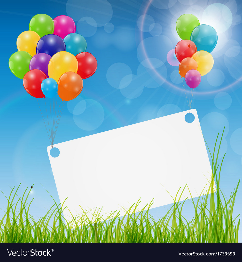 Color glossy balloons birthday card background Vector Image