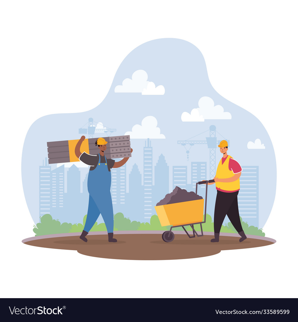 Constructors workers with tools characters scene