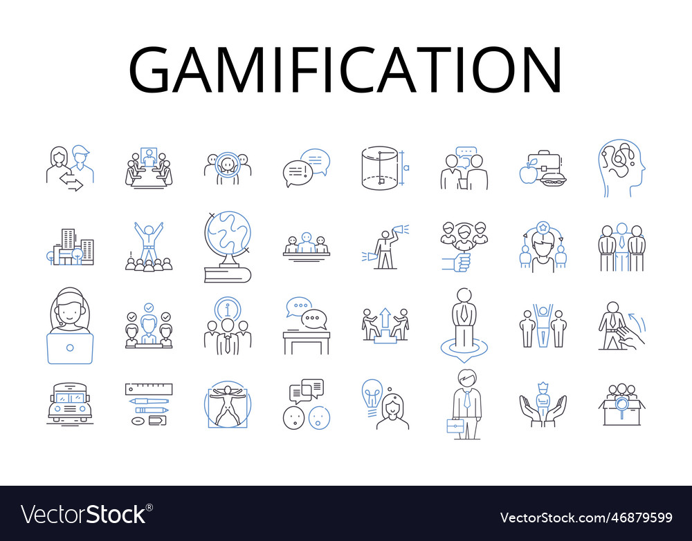 Gamification line icons collection skill-building vector image Gamification line icons collection skill-building