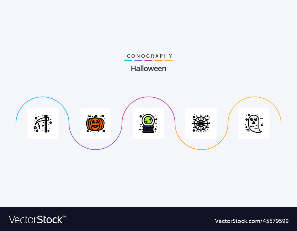 Halloween line filled flat 5 icon pack including