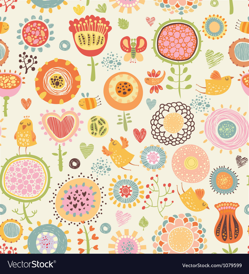 Pattern with birds and flowers Royalty Free Vector Image