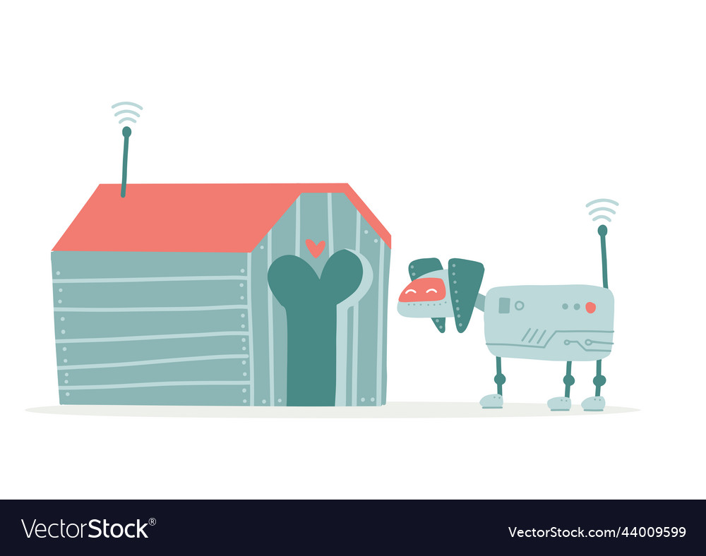 Roboter Hund mit seinem Zwinger cpmic electronic pet vector image Roboter Hund mit seinem Zwinger cpmic electronic pet
