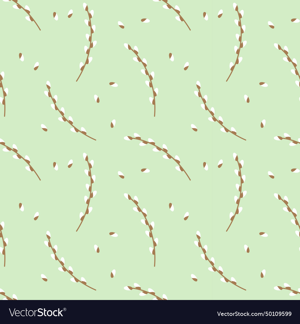 Seamless pattern of willow branches with buds