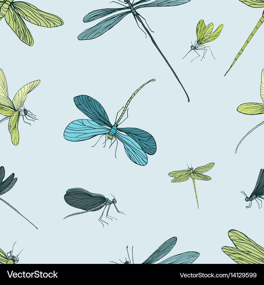 Seamless pattern with different dragonfly hand Vector Image