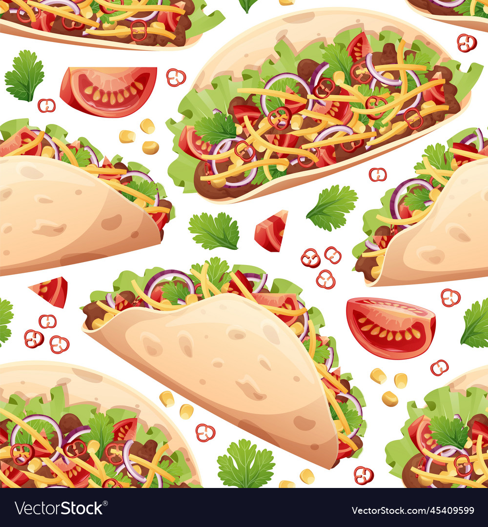 Seamless pattern with tacos texture vector image Seamless pattern with tacos texture
