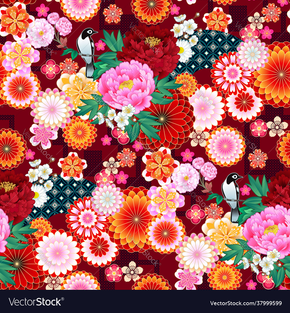 Seamless spring pattern with abstract flowers Vector Image