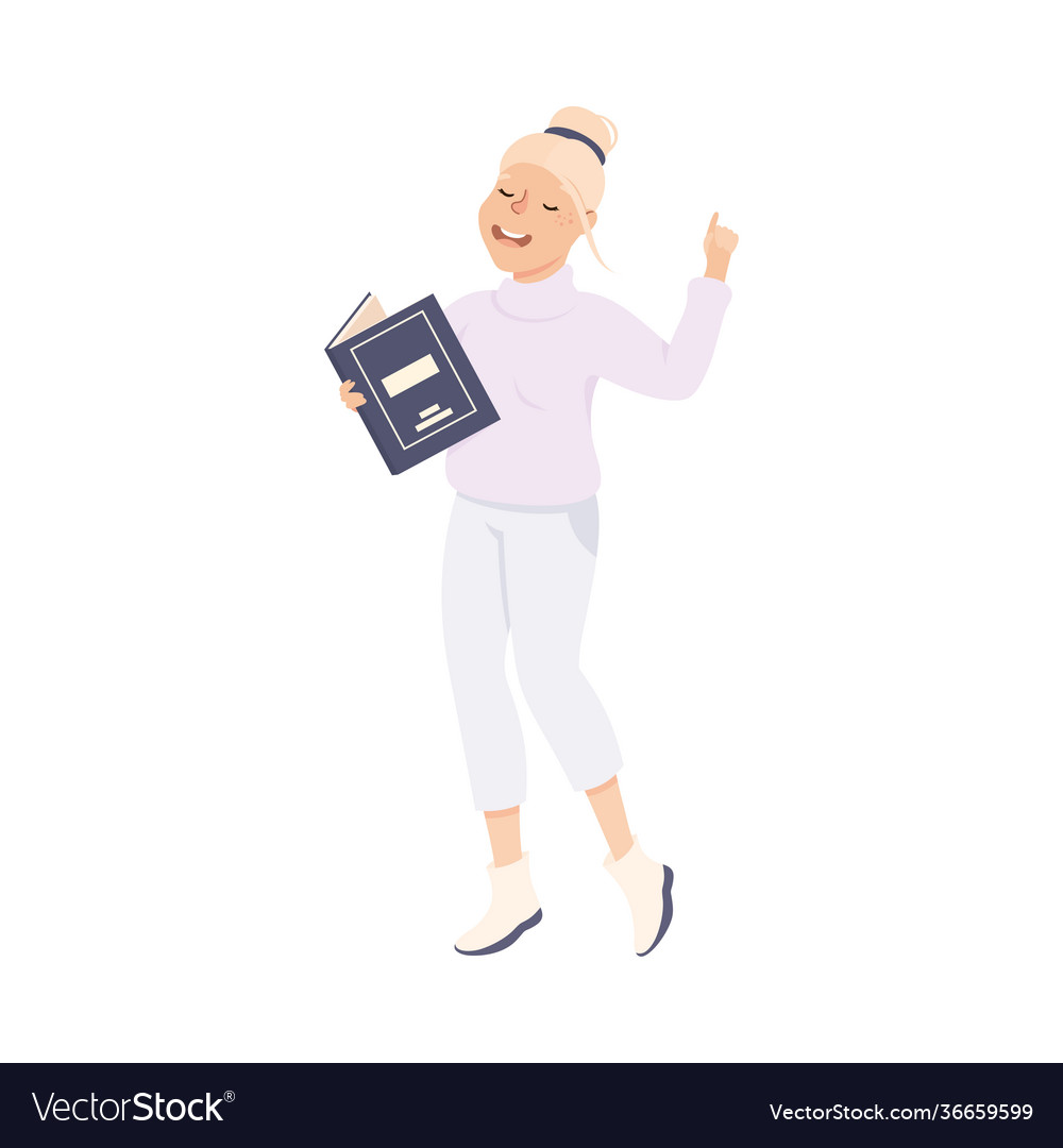 Smart woman school teacher or educator with open