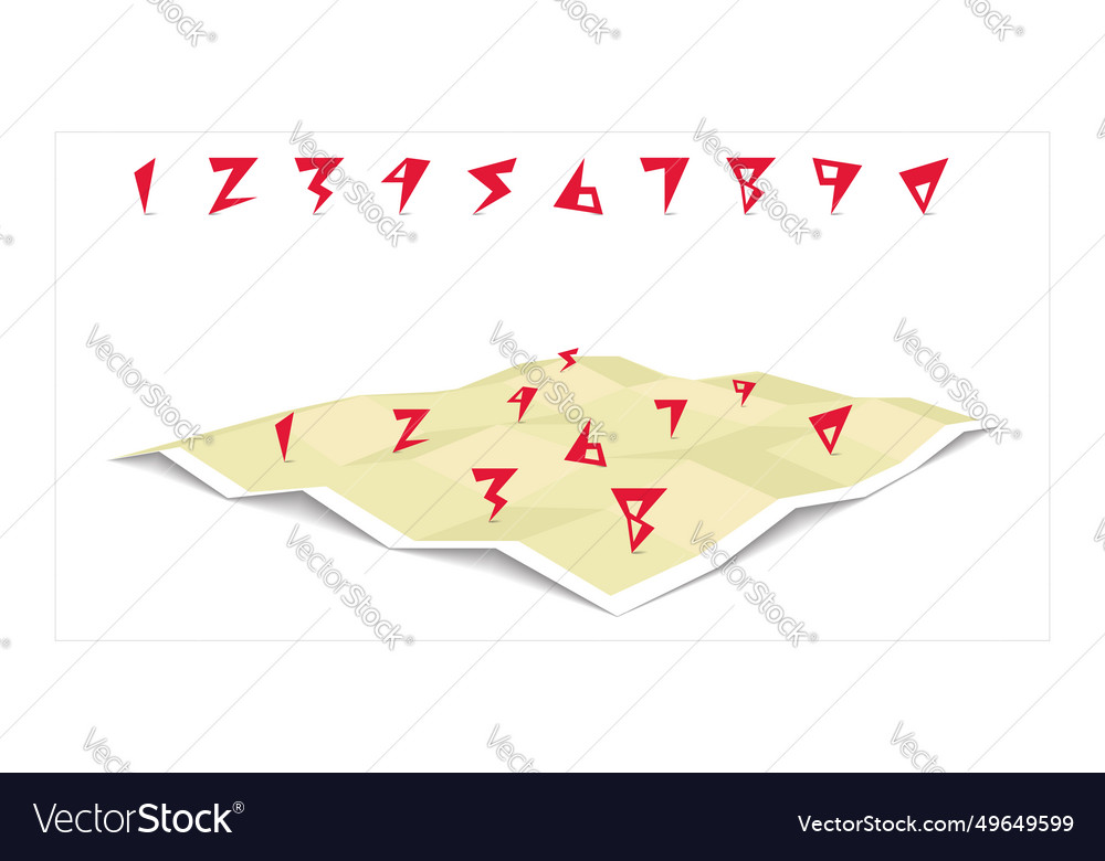 Vorlagen-Set Zahlen und gps Navigationskarte vector image Vorlagen-Set Zahlen und gps Navigationskarte