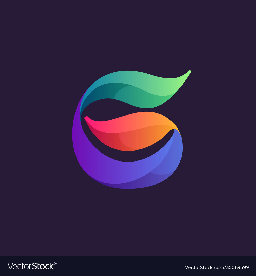 Vibrant calligraphy number six logo with colorful