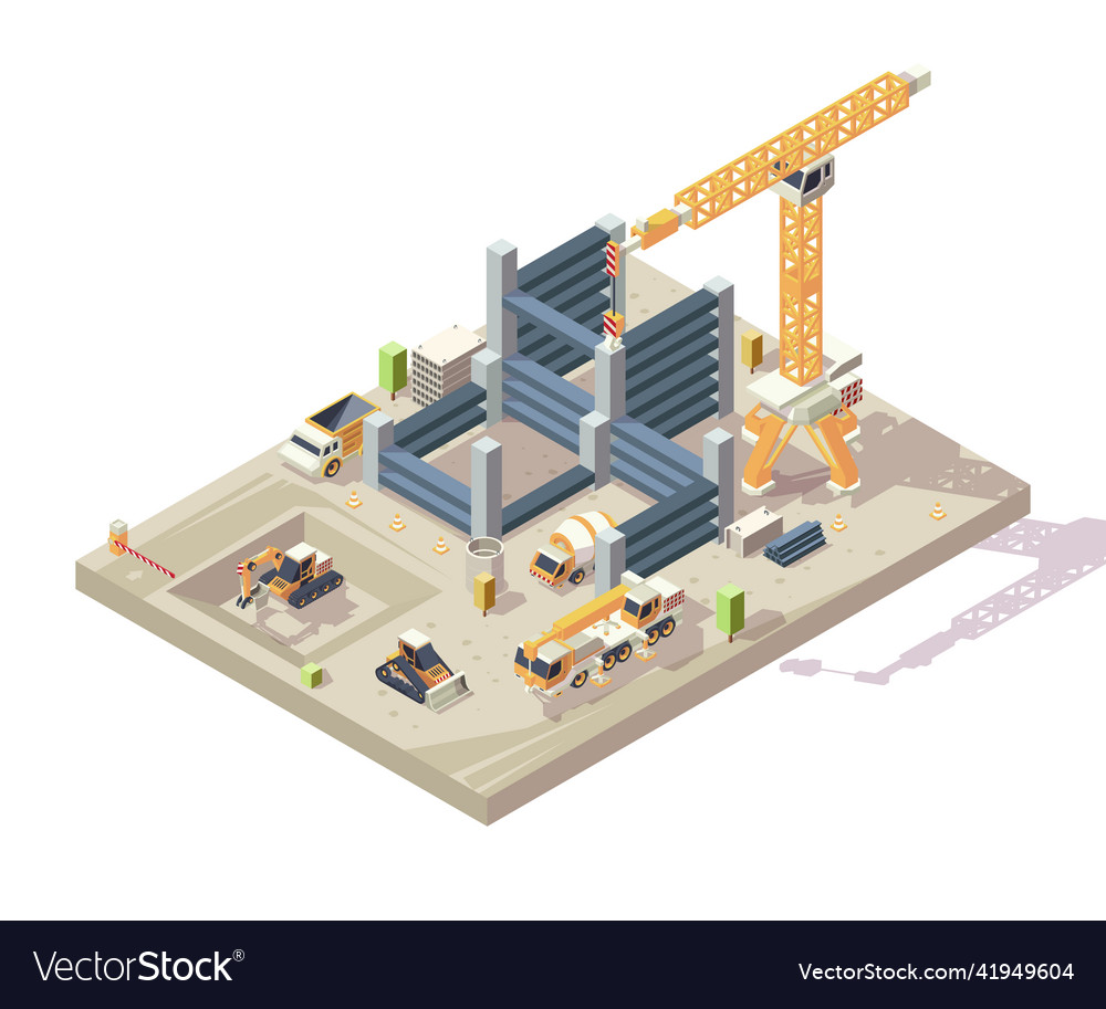 Construction isometric outdoor building high