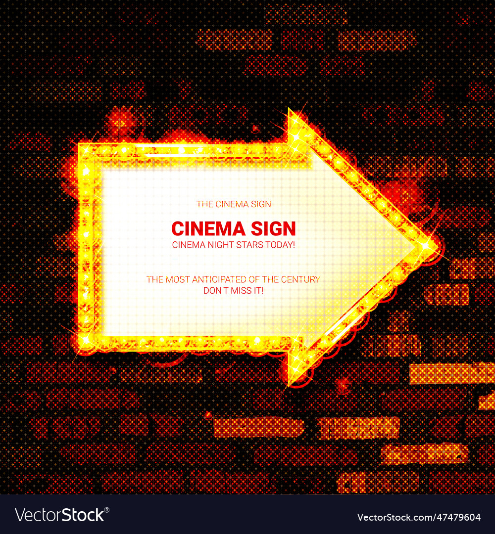 Retro lightbox in arrow shape template with red vector image Retro lightbox in arrow shape template with red