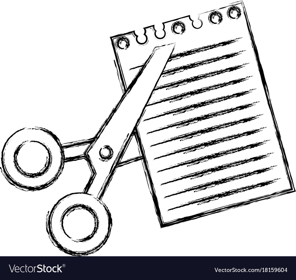 Scissors cut with notebook sheet