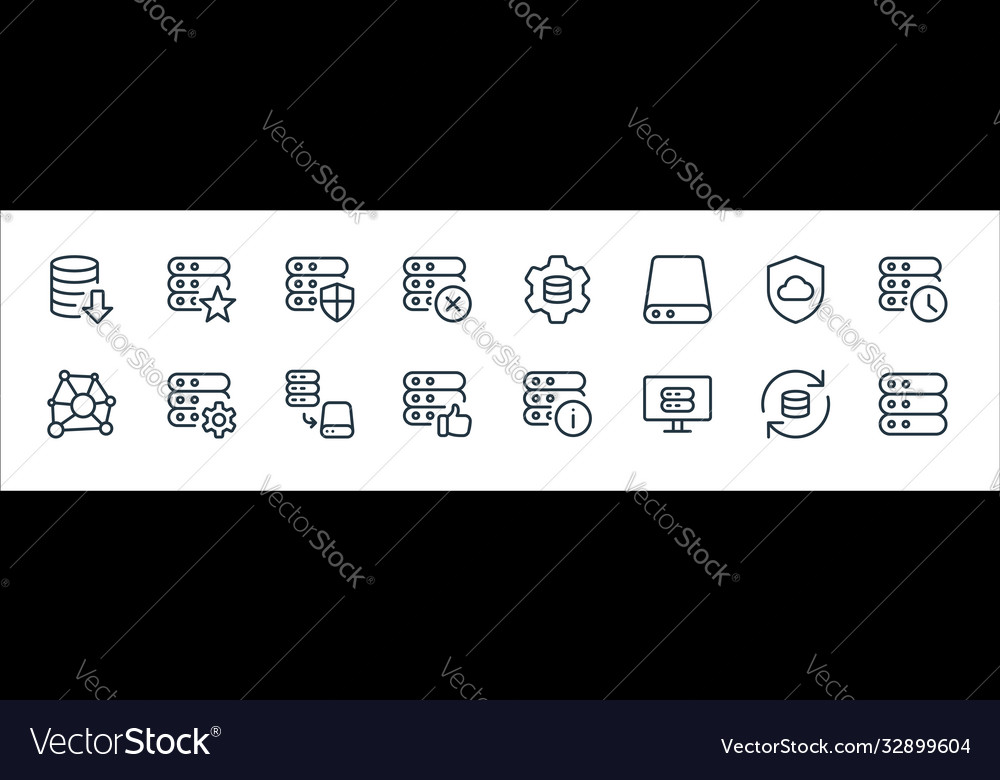 Work office server line icons linear set quality