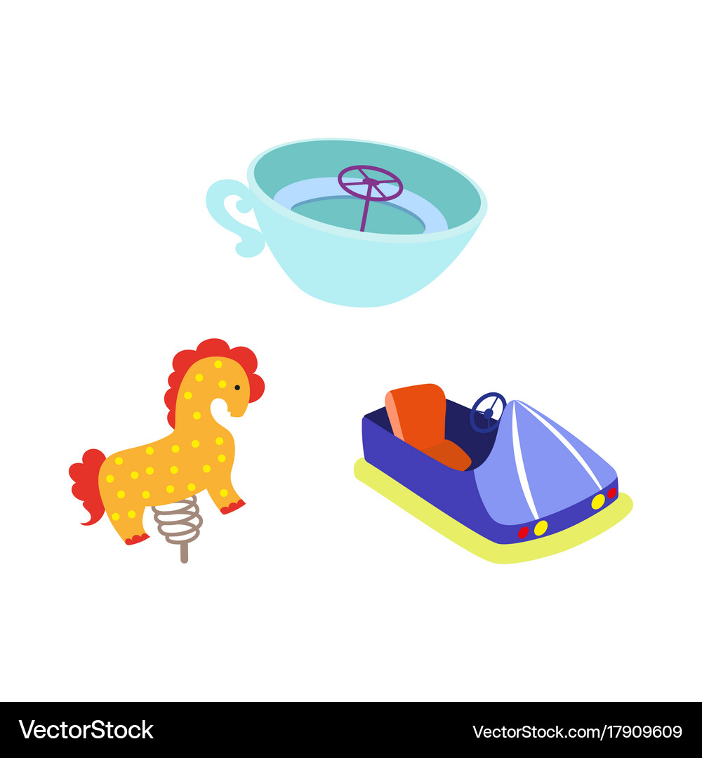 Amusement park objects icon set Royalty Free Vector Image