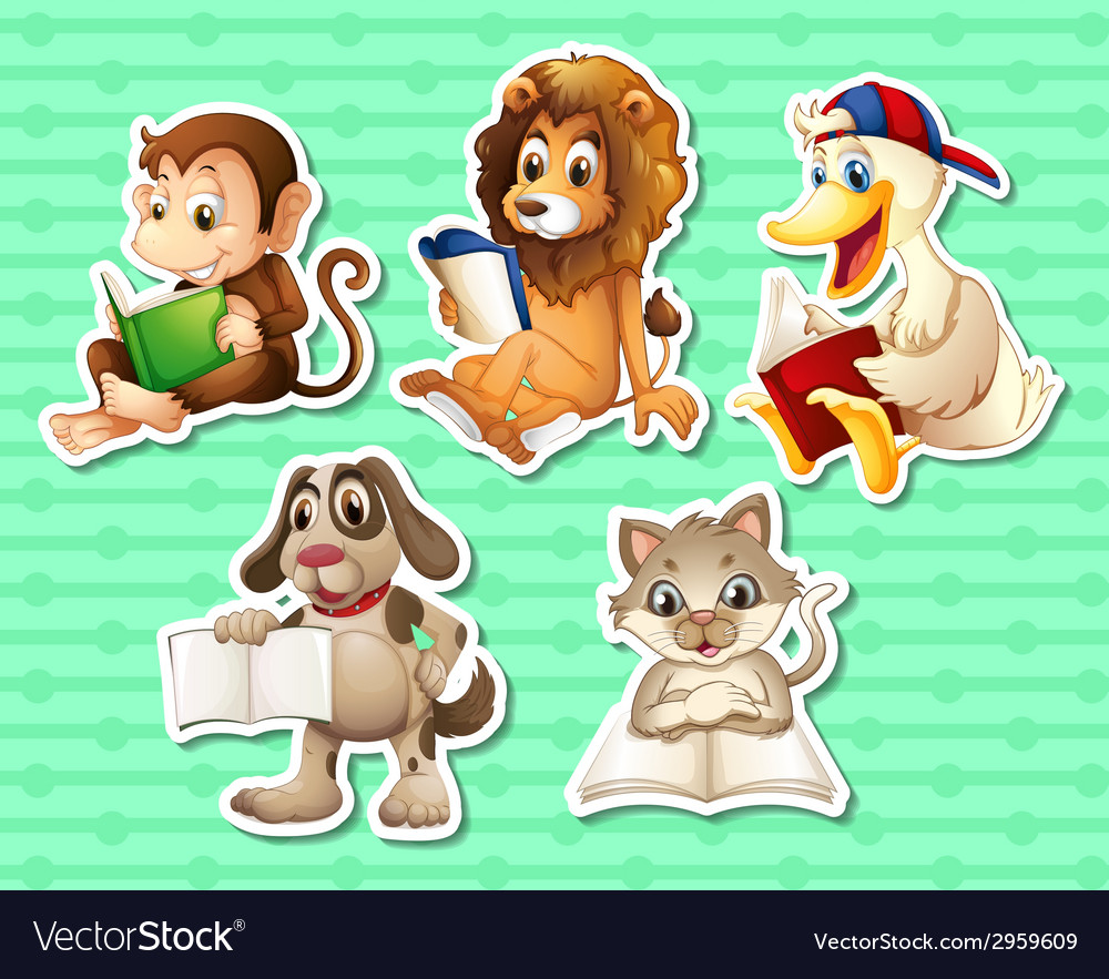 Animals and book Royalty Free Vector Image - VectorStock