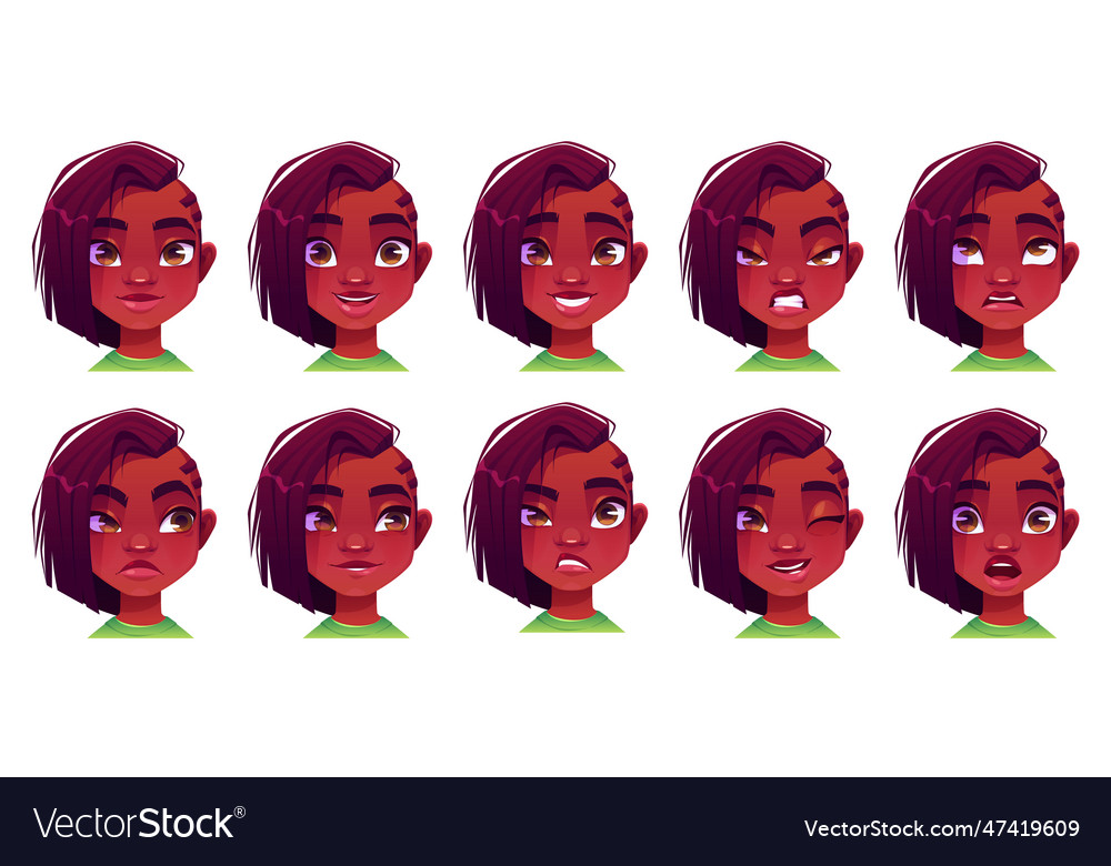 Black african girl face expression avatar set Vector Image