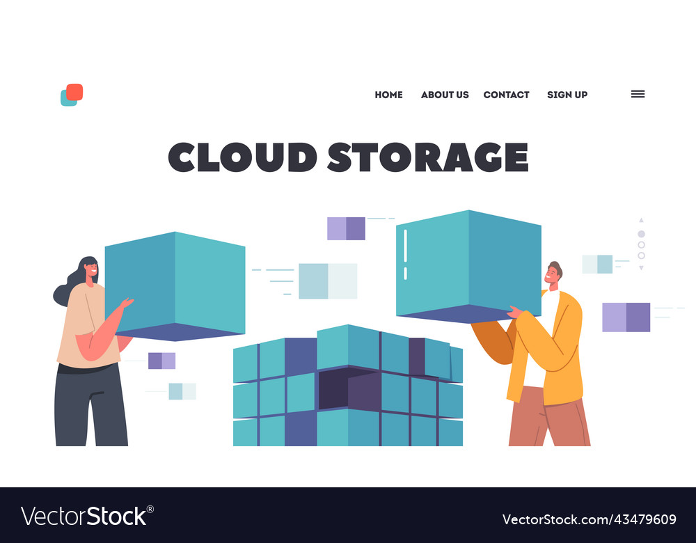 Cloud storage landing page template database vector image Cloud storage landing page template database