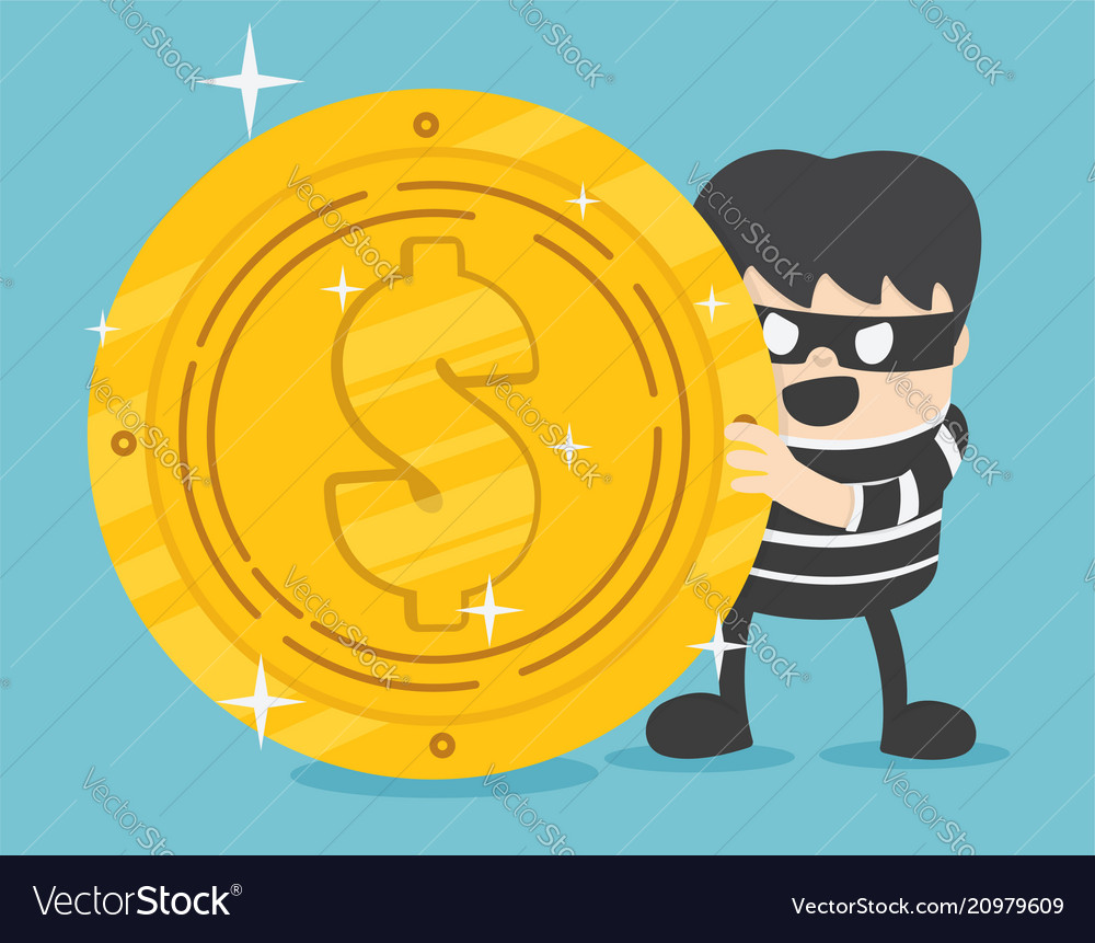 Concept a thief with big coin stack design vector image Concept a thief with big coin stack design