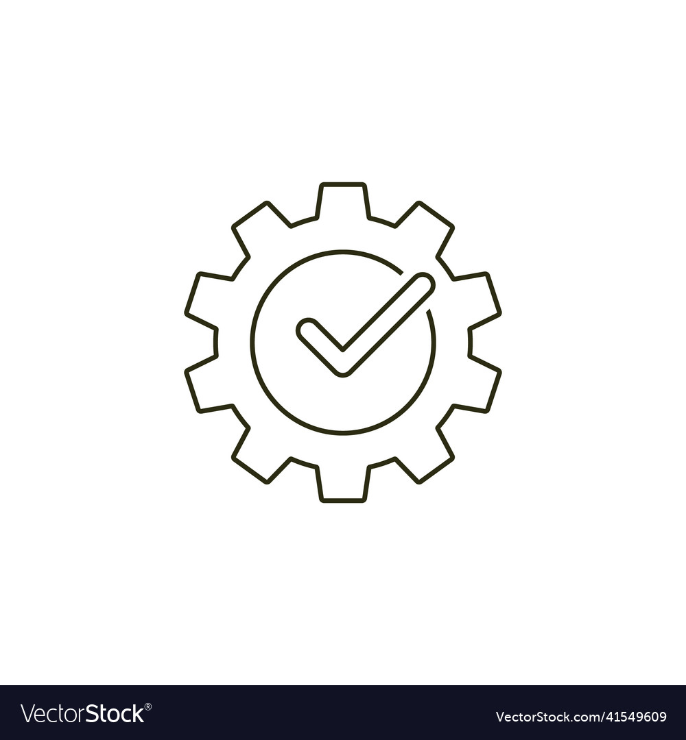 Gear with check mark outline icon isolated simple vector image Gear with check mark outline icon isolated simple