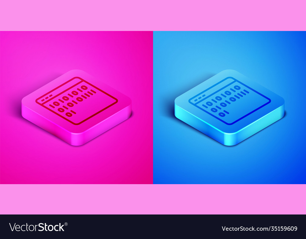 Isometric line binary code icon isolated on pink vector image Isometric line binary code icon isolated on pink