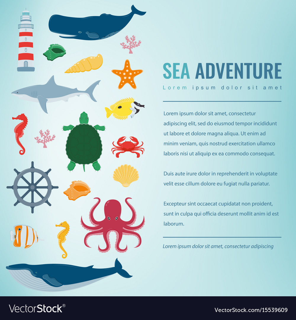 Sea icons and symbols set sea animals nautical Vector Image