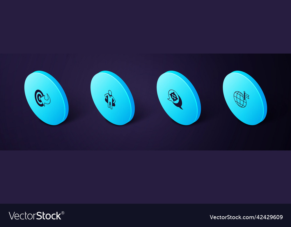 Set isometric planet with flag target head Vector Image Set isometric planet with flag target head