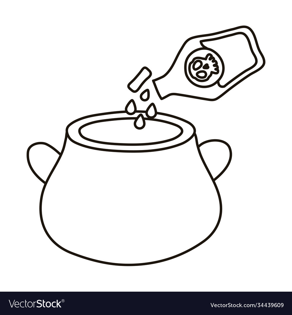 Witch spell in flask and cauldron line style icon