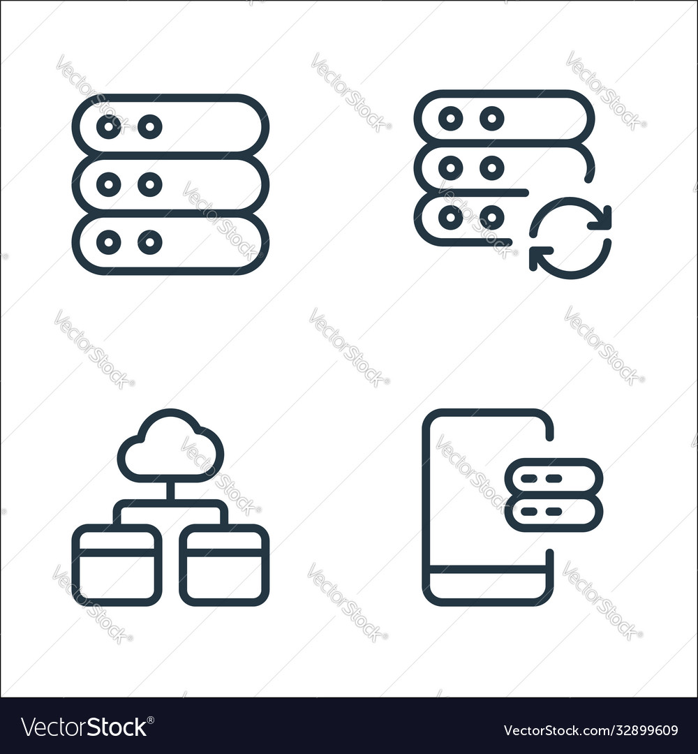 Work office server line icons linear set quality vector image Work office server line icons linear set quality