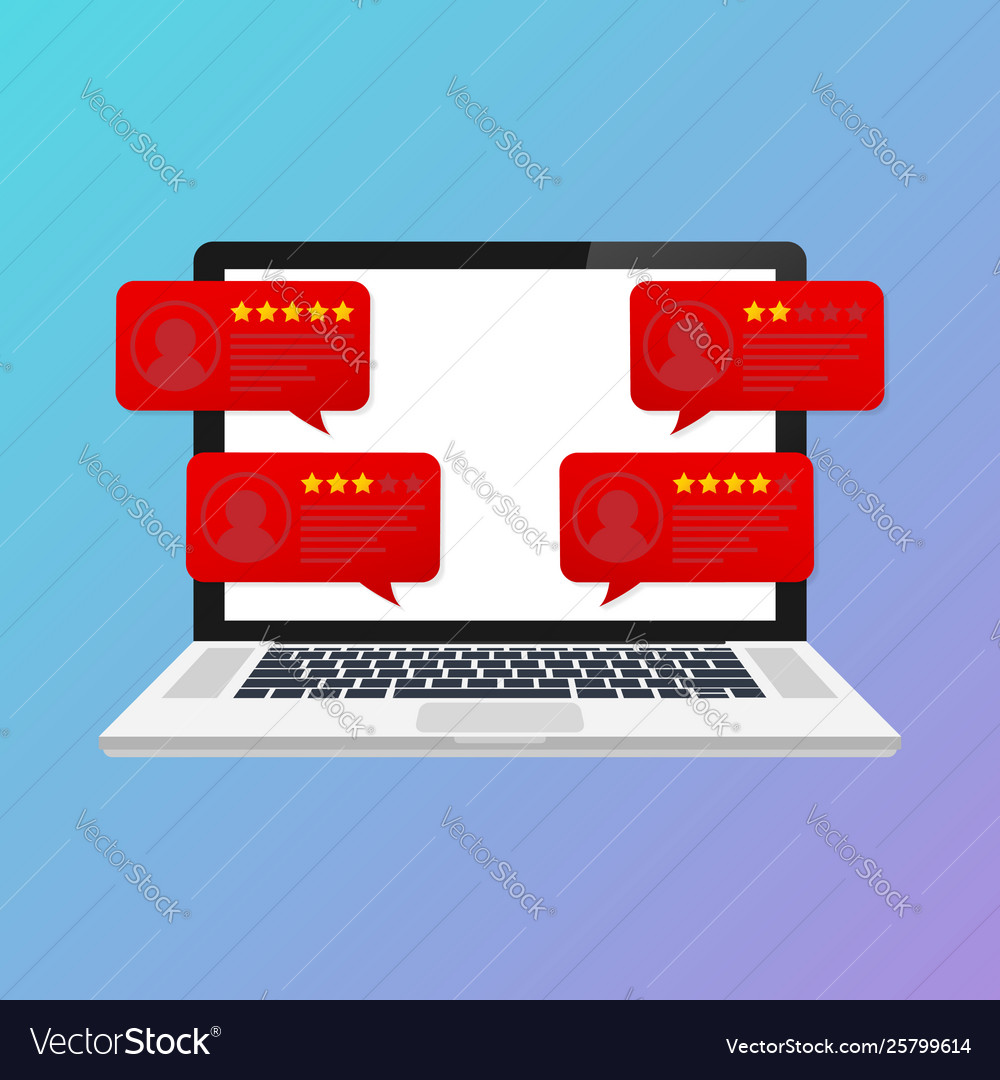 Laptop with customer review rating messages