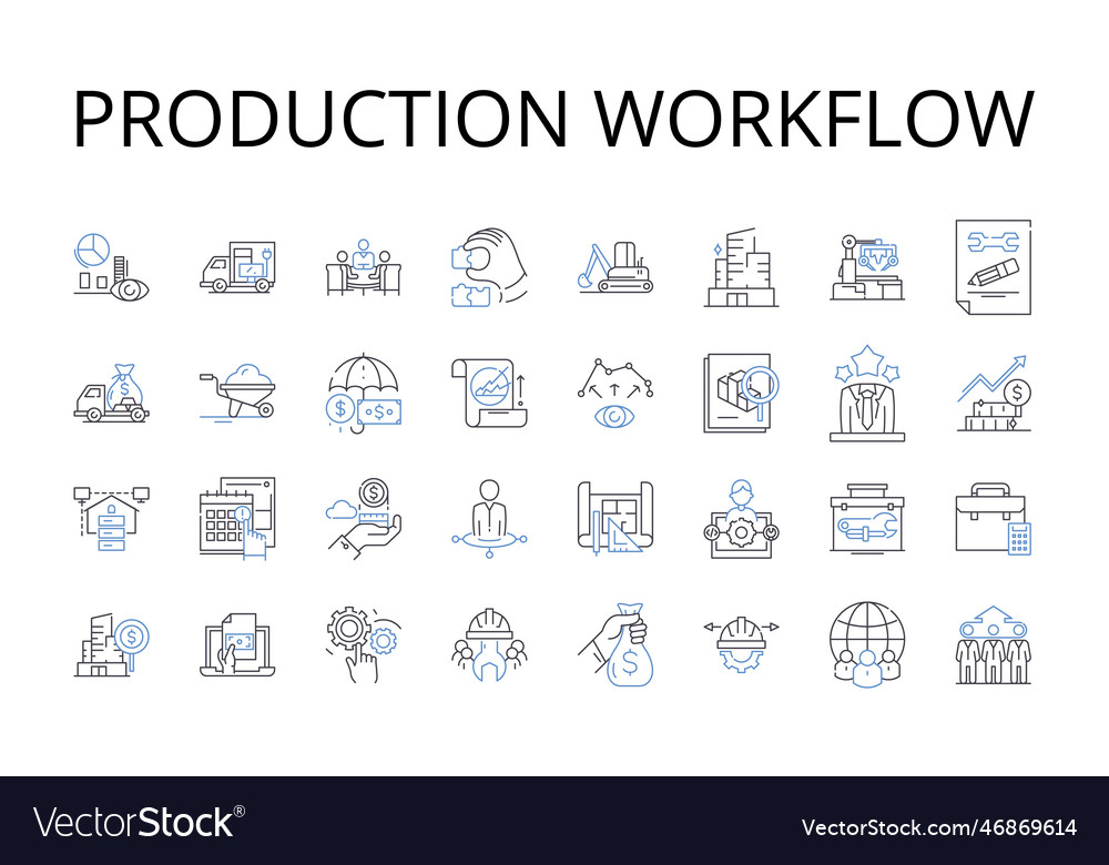 Production workflow line icons collection Vector Image Production workflow line icons collection
