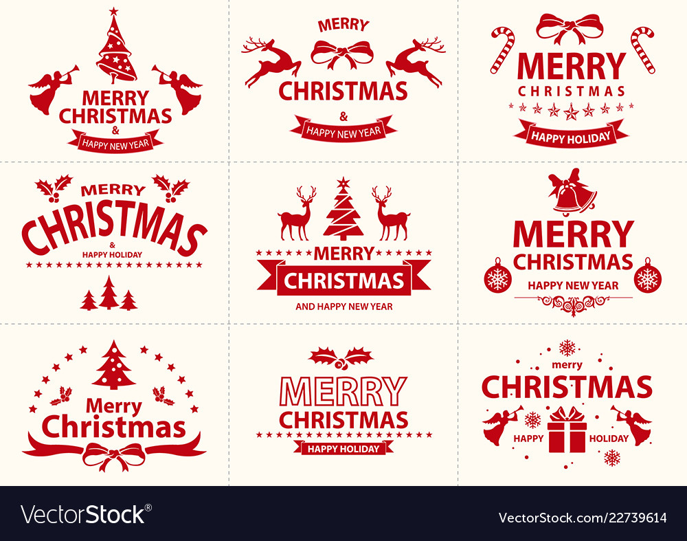 Red Merry Christmas Labels & Badges