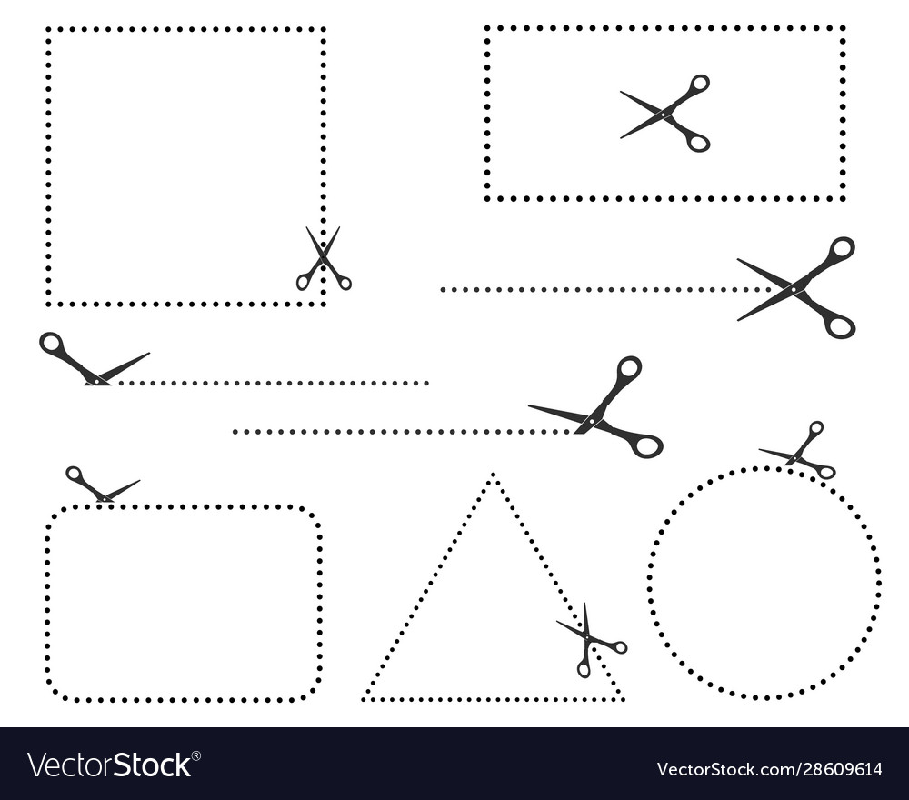 Scissors icon shape with seamless cut line border vector image Scissors icon shape with seamless cut line border