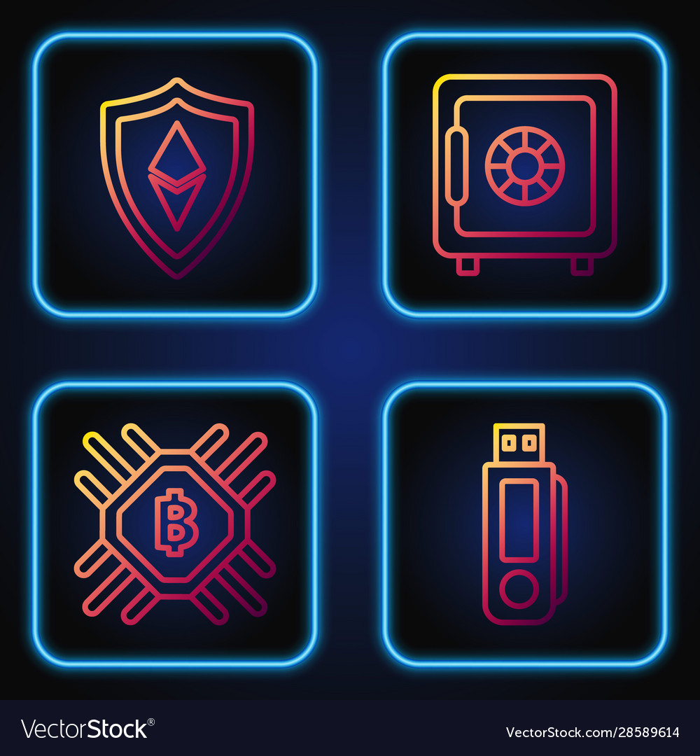 Set line usb flash drive cpu mining farm shield Vector Image Set line usb flash drive cpu mining farm shield