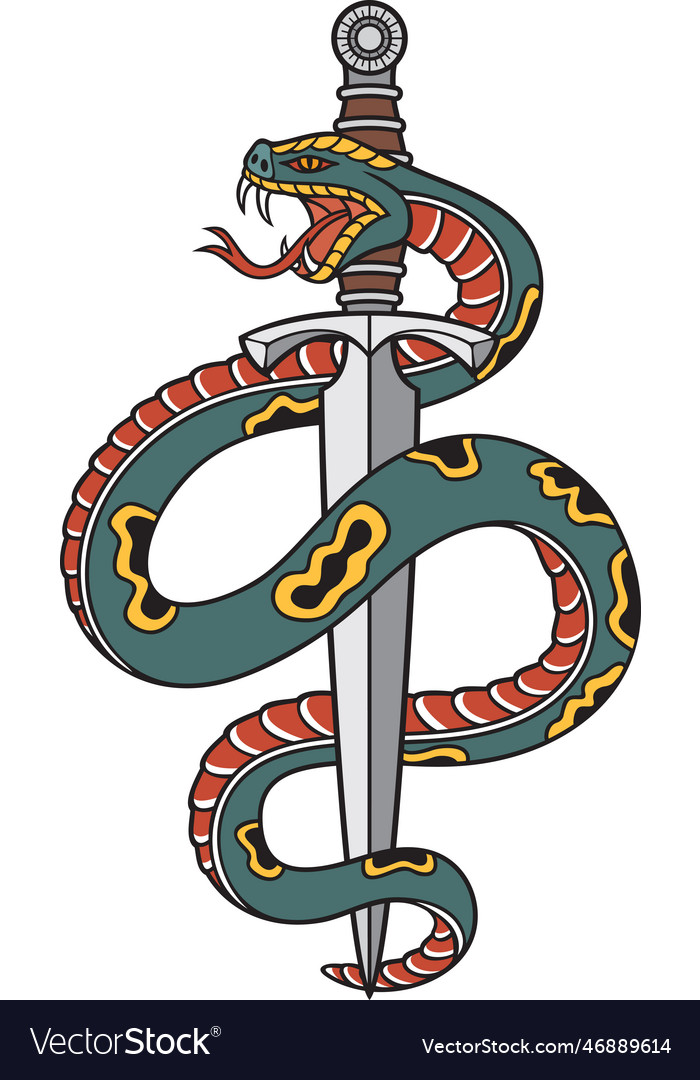 Snake and knife old school tattoo Royalty Free Vector Image